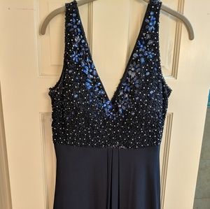 Navy Beaded Empire Waist Gown